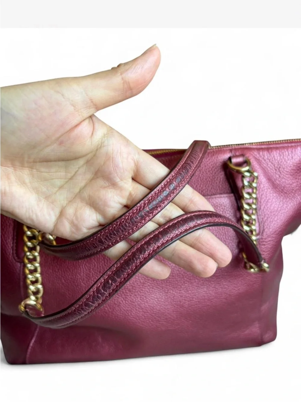 Coach Ava Chain Tote | Metallic Cherry / burgundy